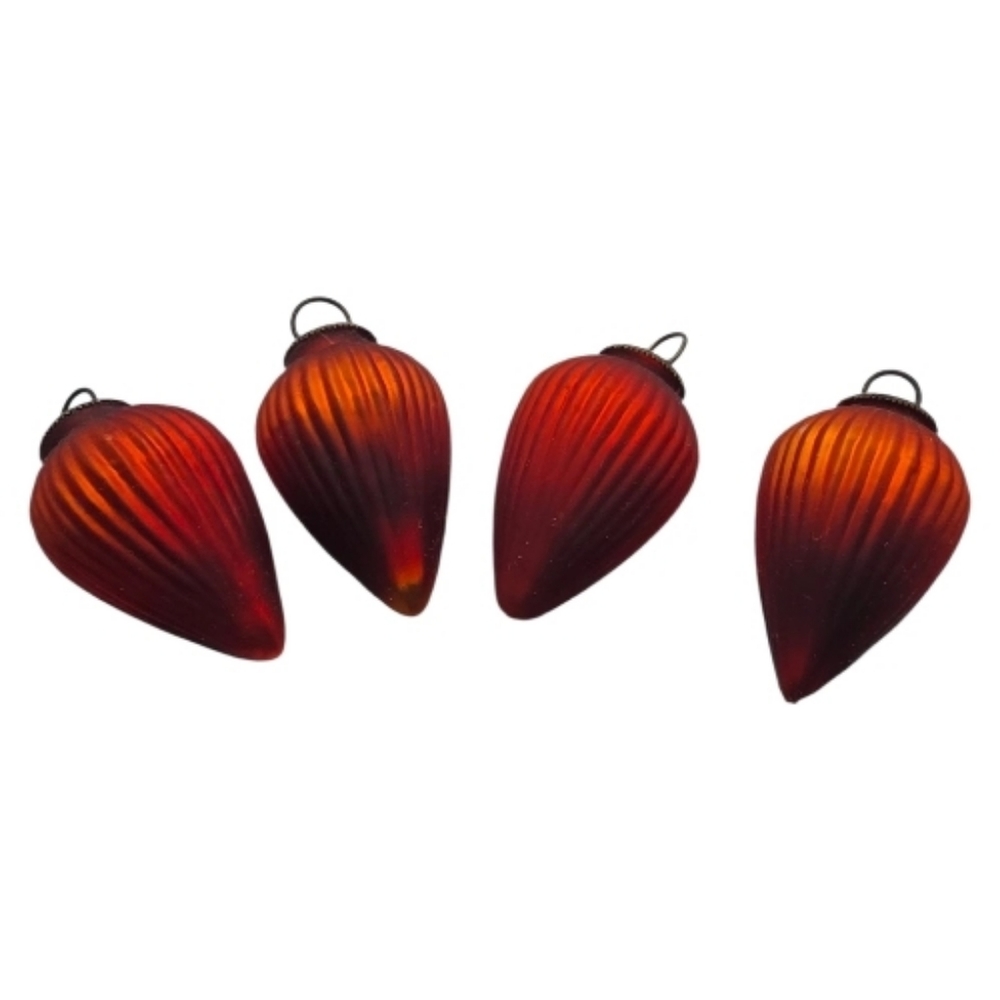 Kugel Heavy Glass Vintage German Red/orange Ornaments Set Of 4